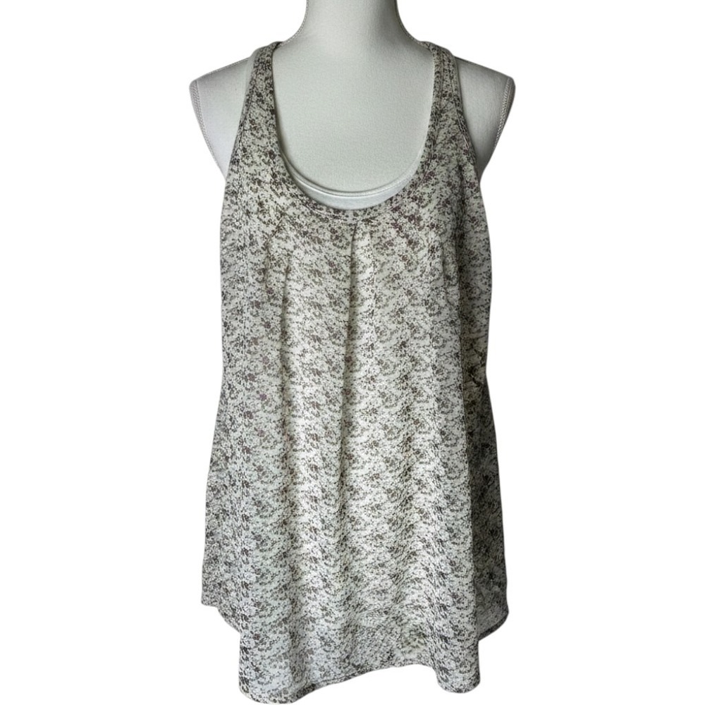 Valerie Bertinelli Tank Top Womens XL White Floral Layered Racerback Boho Summer